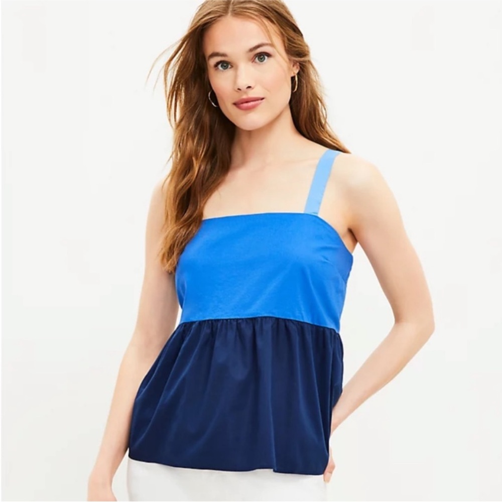 LOFT Blue Colorblock Peplum Cami